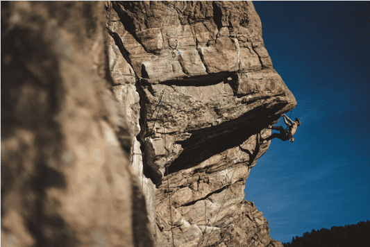 Rock climber scaling a rock wall