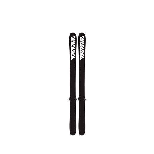 black k2 skis Mindbender 88 2027, Strive 14 Ski Package Track through trees K2 Disruption 75 W QUIKCLIK