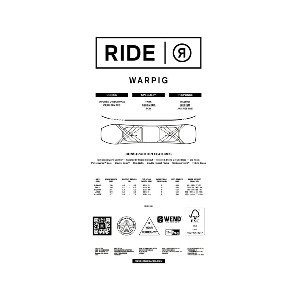 Ride Warpig Mens Snowboard 2026 - UtahSkis for sale at UtahSkis