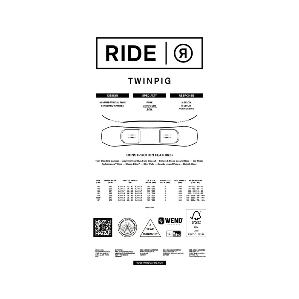 Ride Twinpig Mens Snowboard 2026 - UtahSkis for sale at UtahSkis