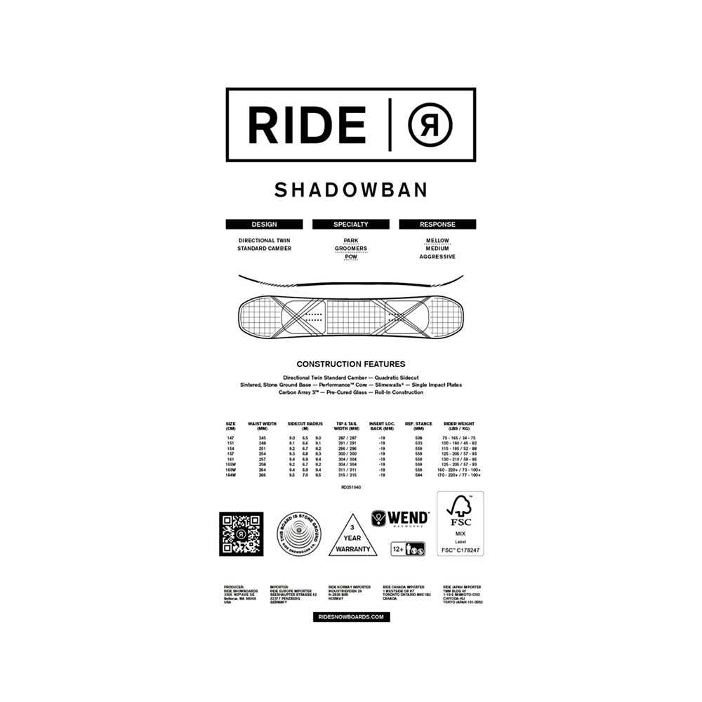 Ride Shadowban Mens Snowboard 2026 - UtahSkis for sale at UtahSkis