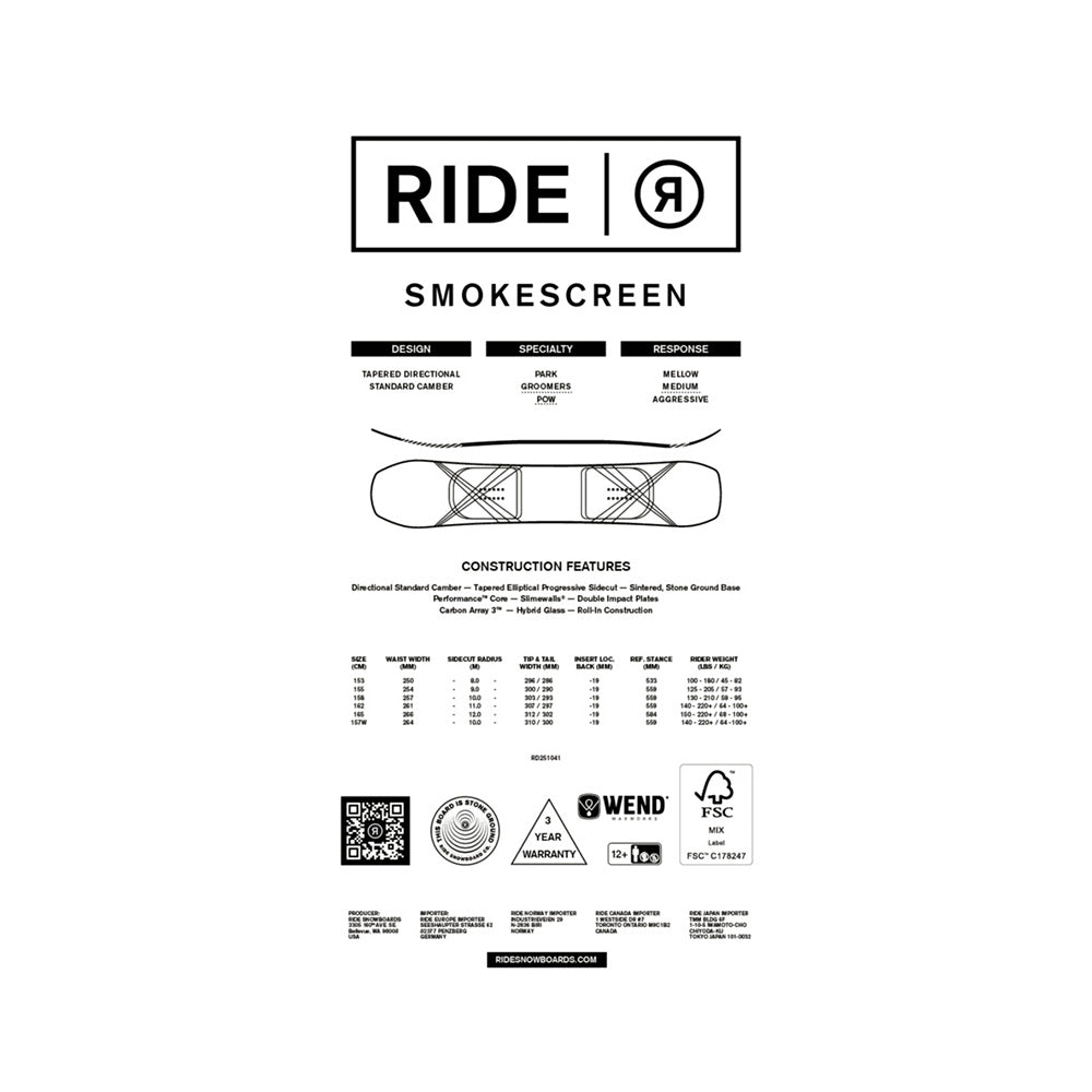 Ride Smokescreen Mens Snowboard 2026 - UtahSkis for sale at UtahSkis