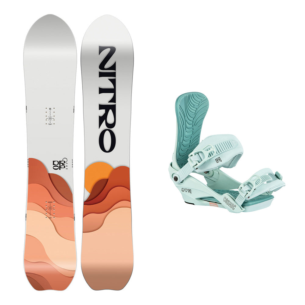 Nitro Drop Womens Snowboard / Cosmic Womens Snowboard Bindings Package 2024